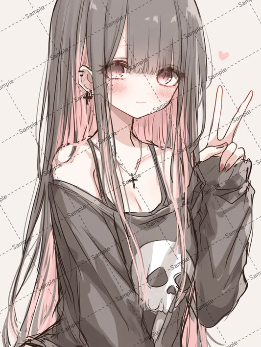 ピースサインする髪の長い女の子のイラスト-アイコン AI イラスト
