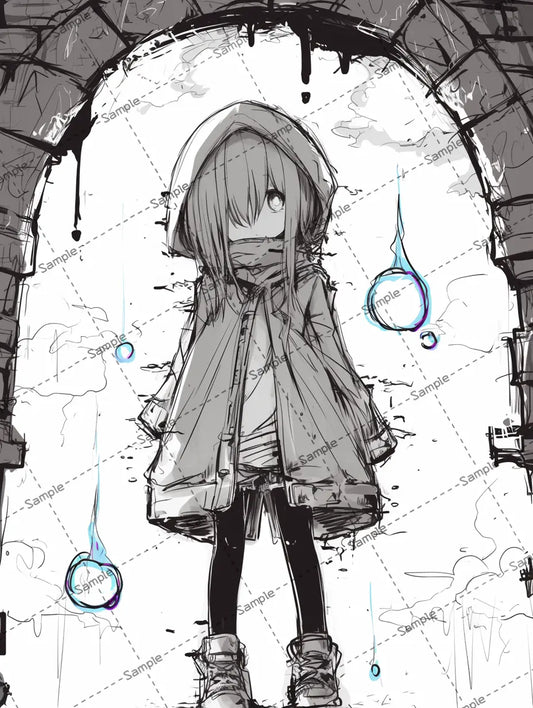 人魂に囲まれた女の子のイラスト-アイコン AI イラスト
