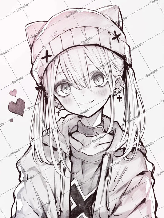 猫耳ニット帽をかぶった女の子のイラスト-アイコン AI イラスト