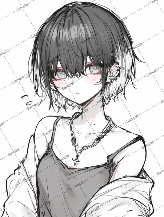 クールな雰囲気の黒髪ショートヘアの女の子のイラスト-アイコン AI イラスト
