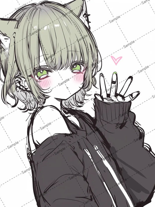 手を振る猫耳女子のイラスト-アイコン AI イラスト