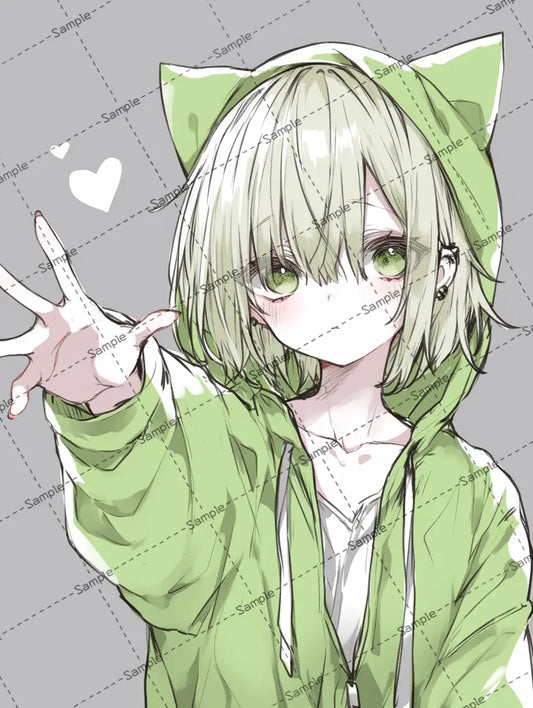 手を差し出す猫耳パーカーを着た女の子のイラスト-アイコン AI イラスト