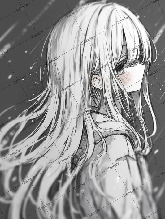 風で髪がなびいている女の子のイラスト-アイコン AI イラスト