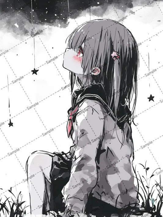 空を眺める女子高校生のイラスト-アイコン AI イラスト