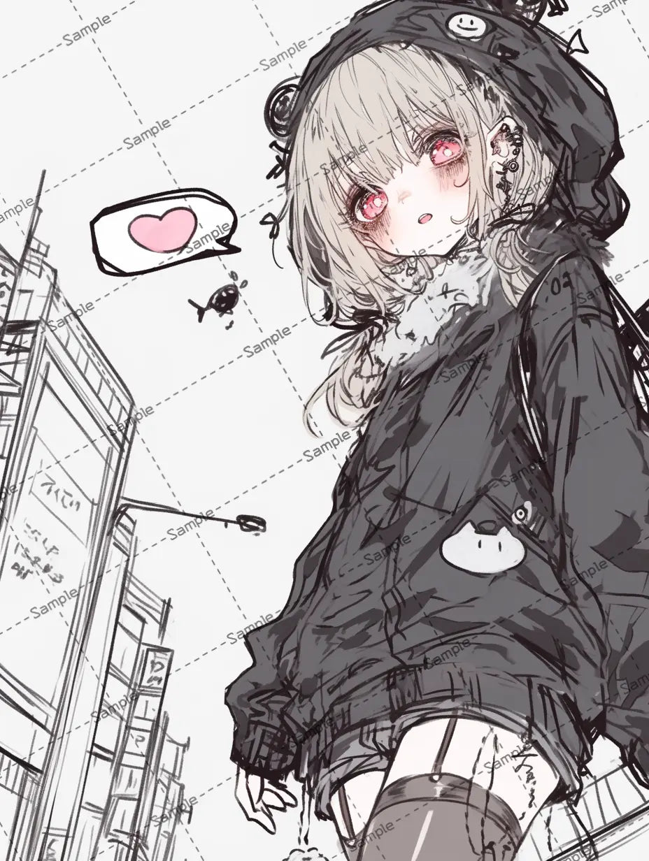 街中を歩く女の子のイラスト AI イラスト