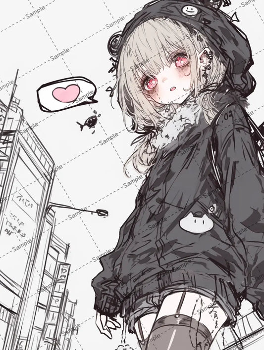 街中を歩く女の子のイラスト AI イラスト