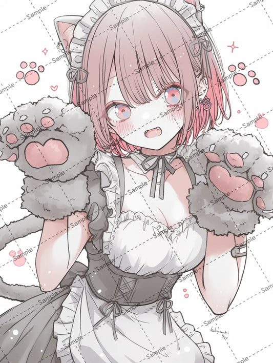 肉球を付けたメイドのイラスト AI イラスト