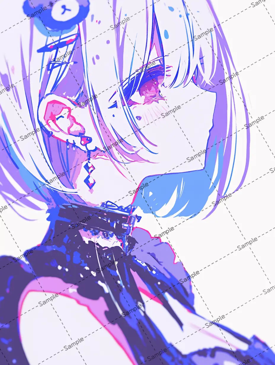 ミディアムヘアの女の子の横顔のイラスト AI イラスト