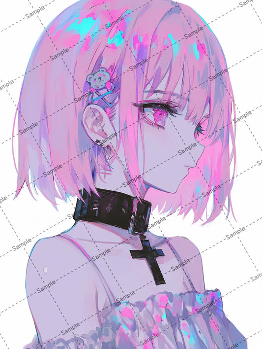 ミディアムヘアの女の子の横顔のイラスト AI イラスト