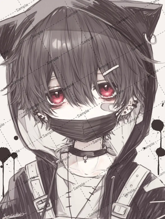 黒マスクをした可愛い男の子のイラスト AI イラスト