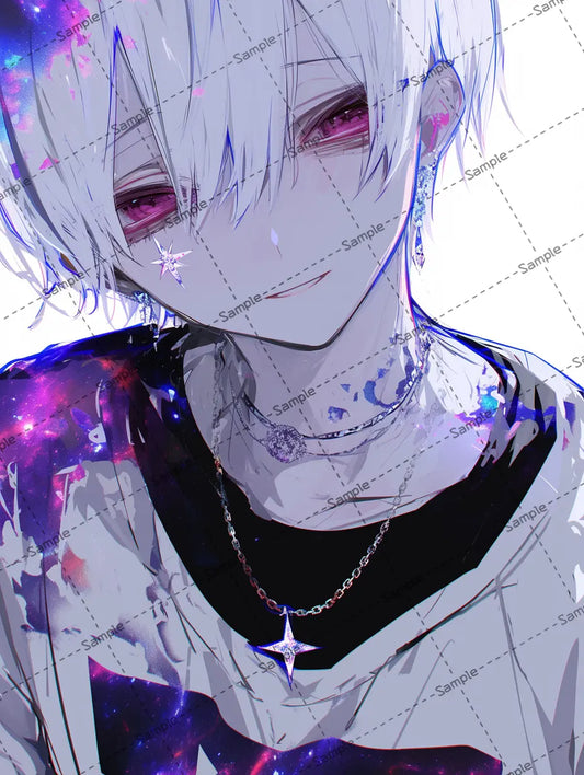 ホワイトカラーヘアのイケメンのイラスト AI イラスト