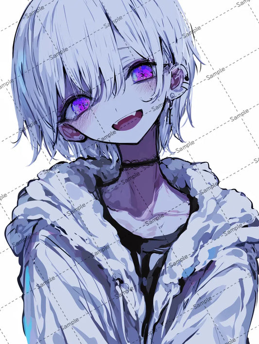 短いホワイトカラーヘアの女の子のイラスト AI イラスト