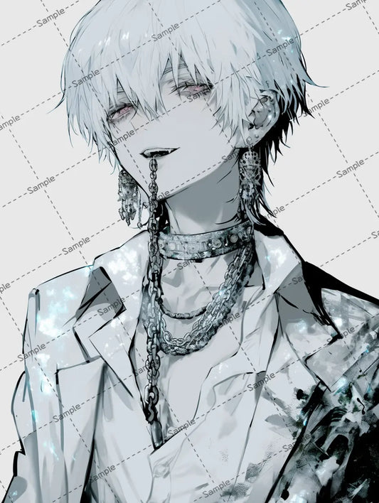 チェーンを口にくわえるカッコイイ男のイラスト AI イラスト