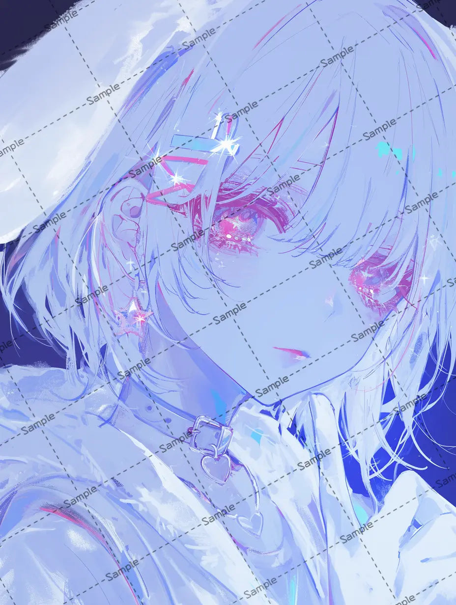 瞳が輝くホワイトカラーヘア女の子のイラスト AI イラスト