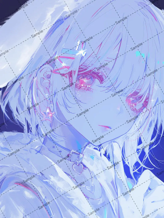 瞳が輝くホワイトカラーヘア女の子のイラスト AI イラスト