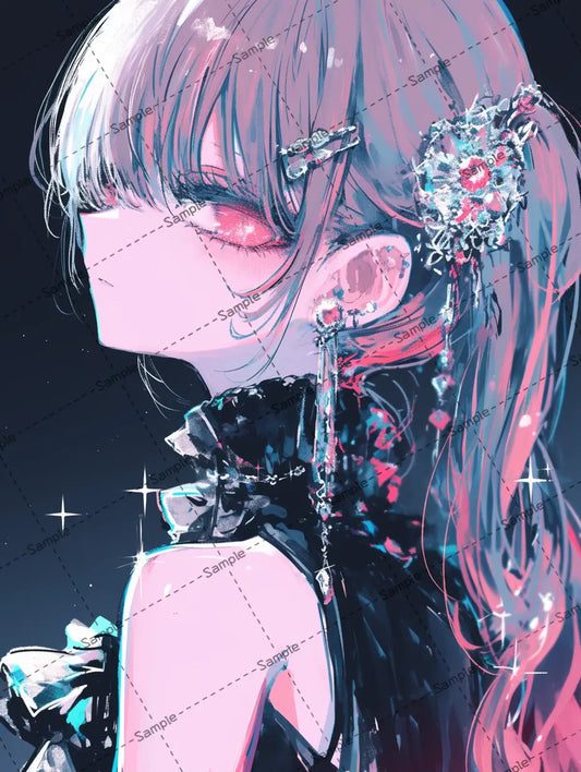 ポニーテールヘアの女の子の横顔イラスト AI イラスト