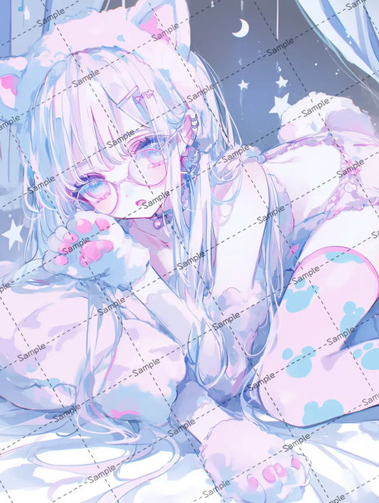丸眼鏡を付けた猫耳女子のイラスト AI イラスト