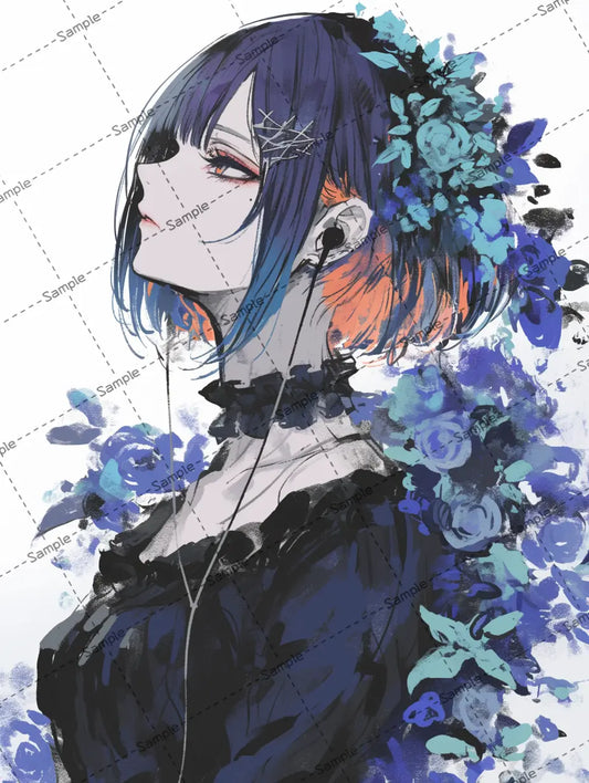 花に囲まれた女の子の横顔イラスト AI イラスト