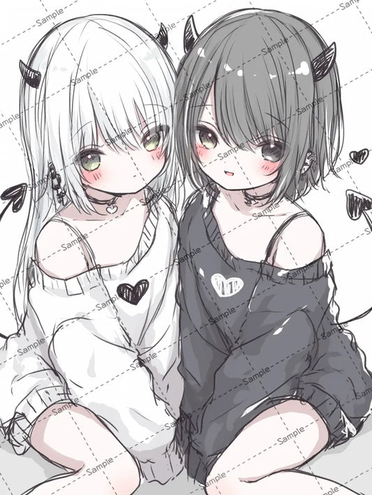 角が生えた二人の女の子のイラスト AI イラスト