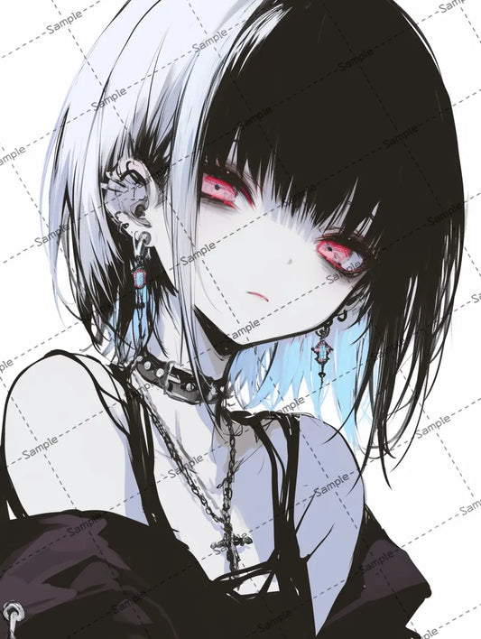 黒・白髪の女の子のイラスト AI イラスト