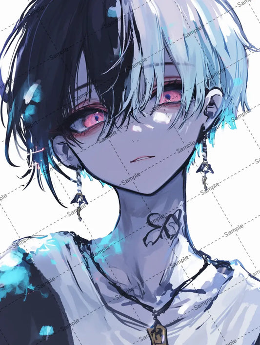 黒白髪のかっこいい男の子のイラスト AI イラスト