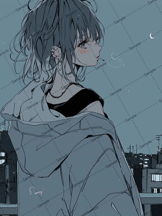 タバコを吸うシンプルでオシャレな女の子のアイコン AI イラスト