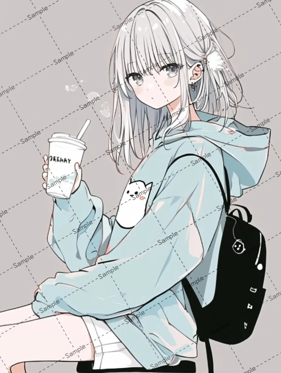 飲み物を持っているシンプルな女の子のアイコン AI イラスト