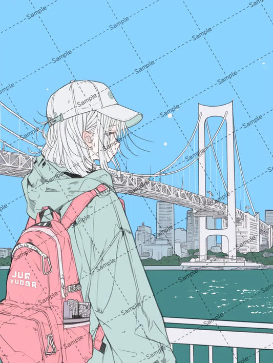 川を眺める女の子のアイコン AI イラスト