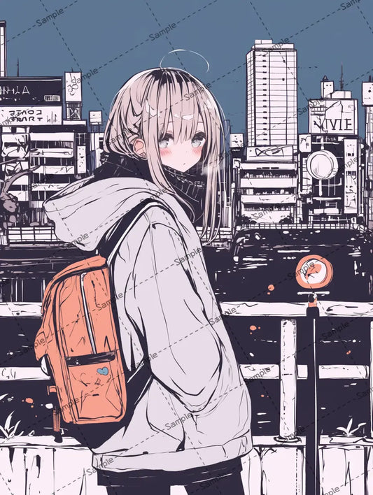 大きなパーカーを着た可愛い女の子のアイコン AI イラスト