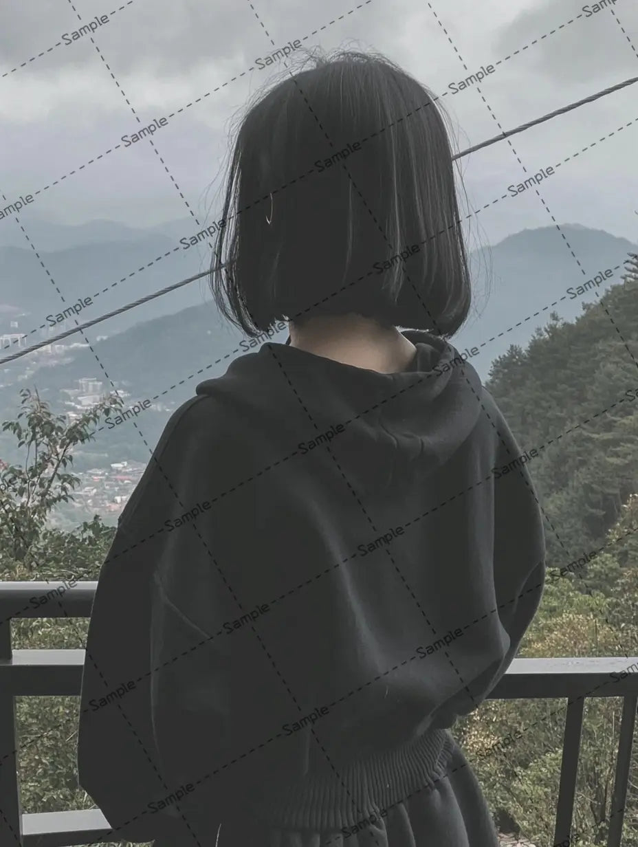 ボブカットの女の子の後ろ姿の写真 AI イラスト