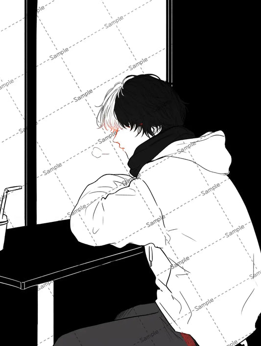 カフェのカウンターに座る男のアイコン AI イラスト