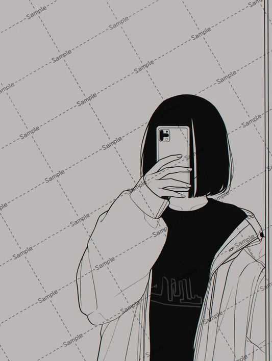 スマホで顔を隠す女の子のアイコン AI イラスト