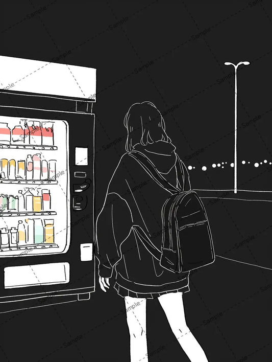 自動販売機の前にいる女の子のアイコン AI イラスト