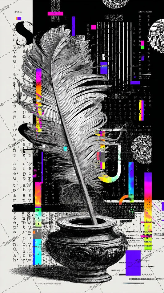 羽ペンとインクの壺のスマホの壁紙 AI イラスト
