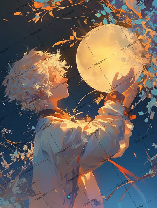 男の子のイラスト/ 月を持つ少年 -