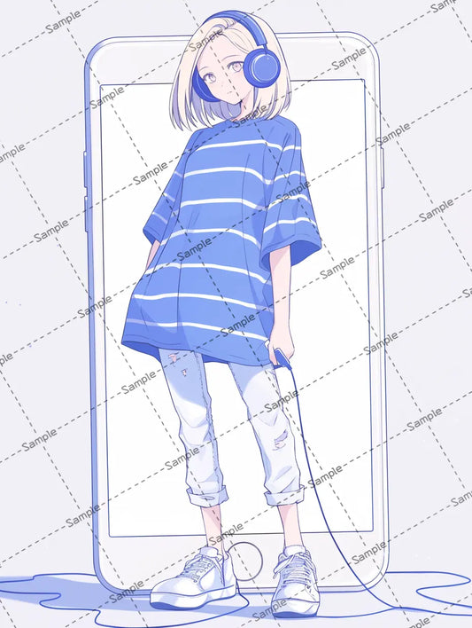 女の子のイラスト-アイコン/ ヘッドフォン/スマホ AI イラスト