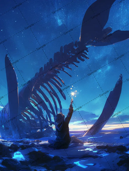 綺麗な夜空の下にいる女の子のイラスト AI イラスト