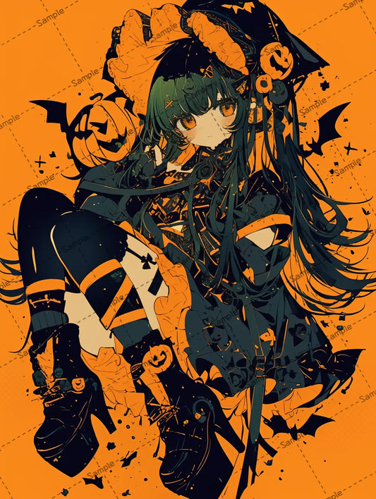 ハロウィンのアクセサリーを付けた女の子のアイコン AI イラスト