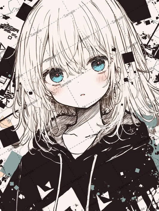 ホワイトカラーヘアの可愛い女の子のイラスト AI イラスト