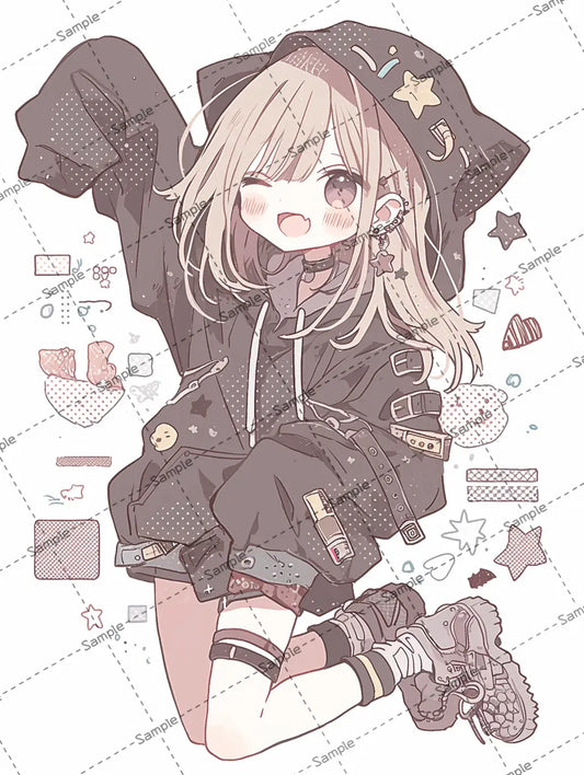 ジャンプをしているアニメの女の子のイラスト-アイコン AI イラスト