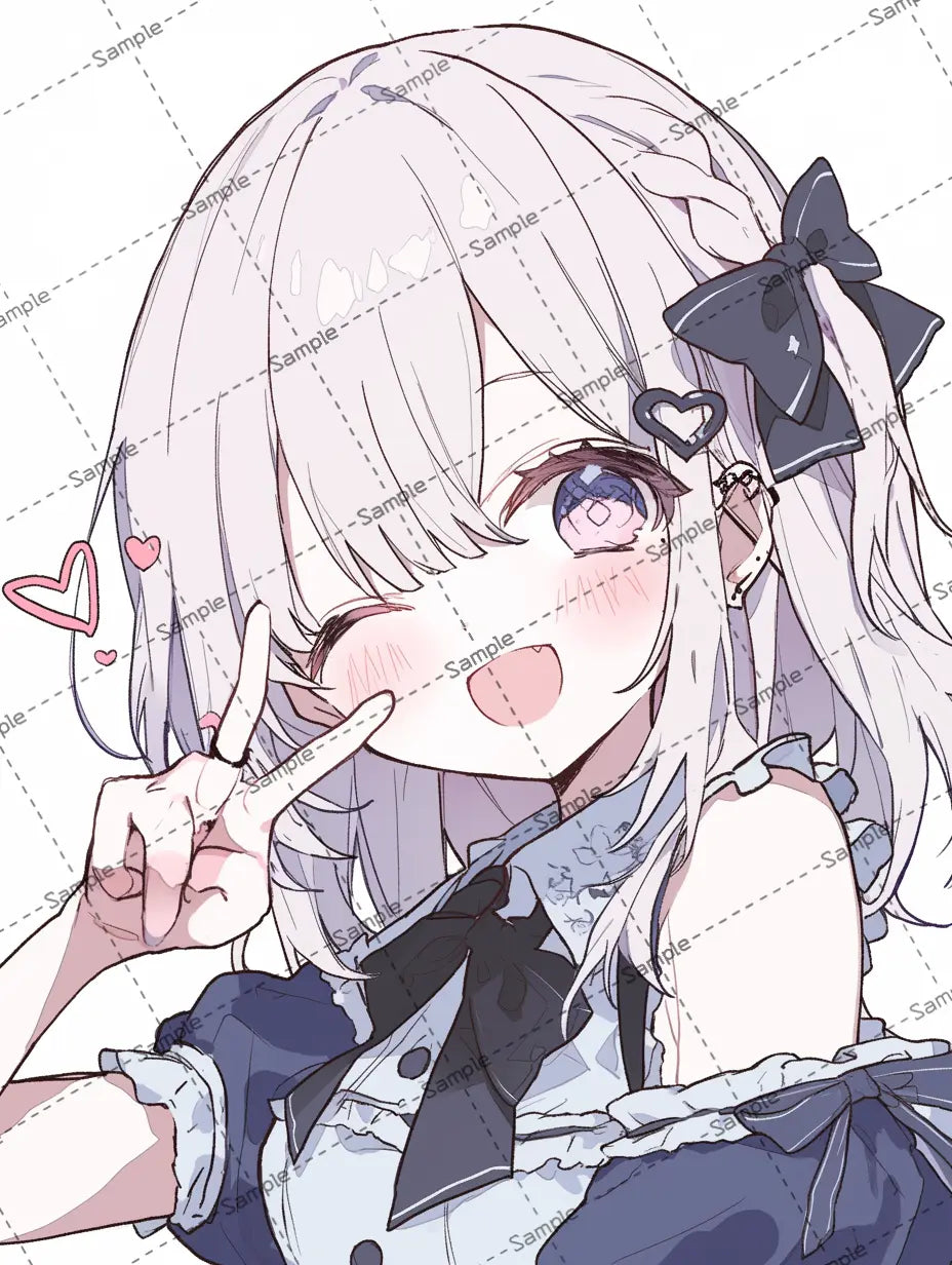 ウィンクしてピースサインするアニメの女の子のイラスト-アイコン AI イラスト