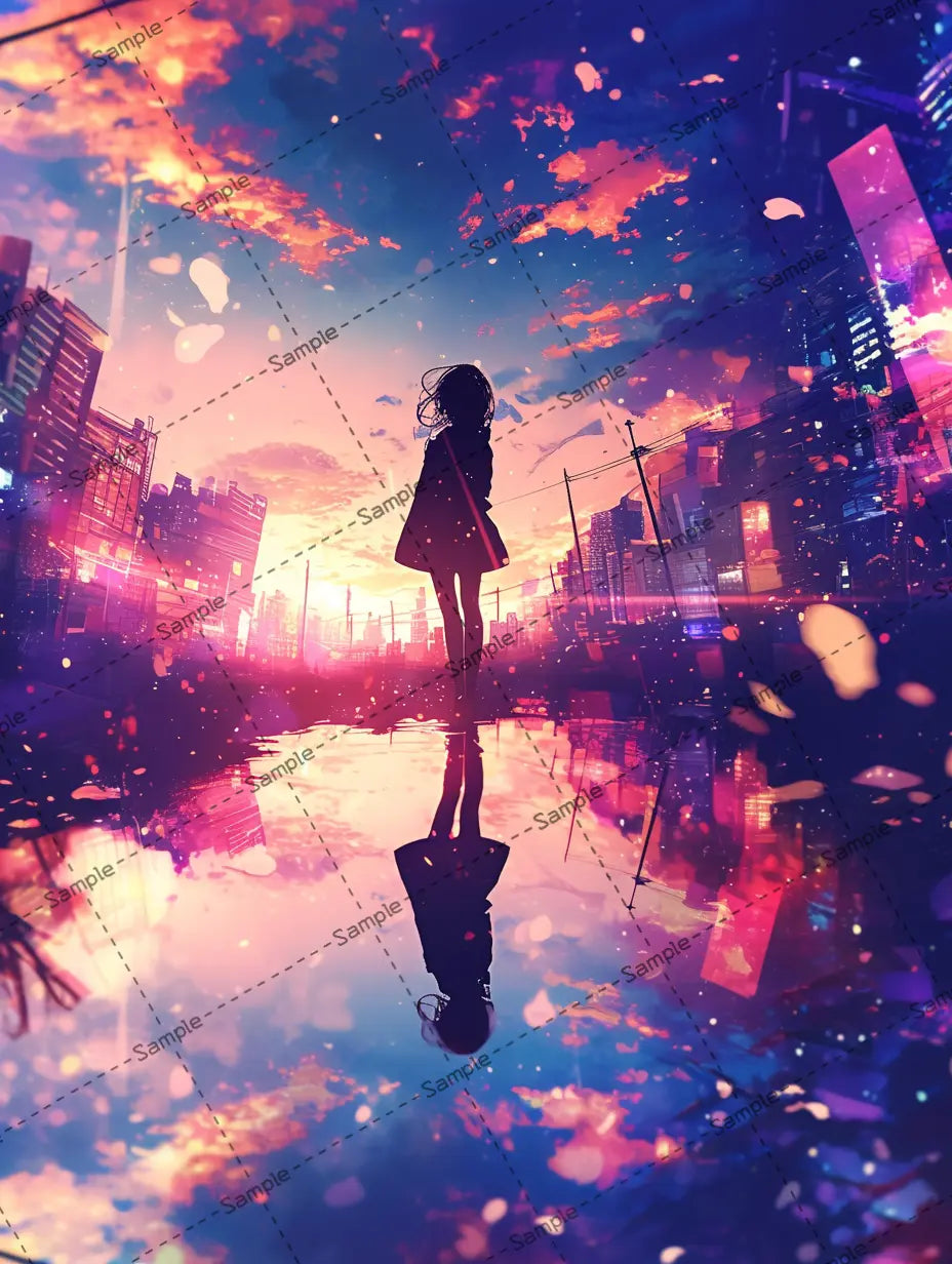 都会に佇む女の子のイラスト-アイコン/水鏡 AI イラスト