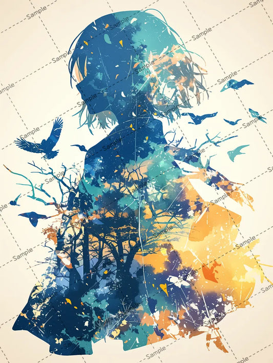 女の子のイラスト-アイコン/二重露光 AI イラスト