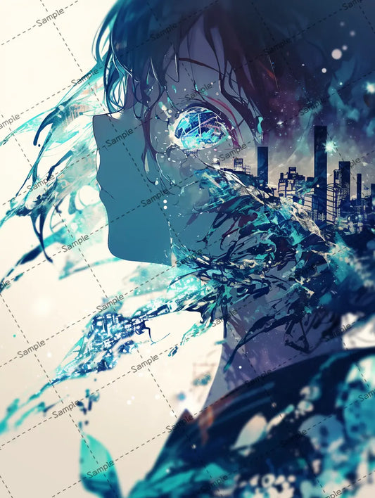 泣いている女の子のイラスト-アイコン/二重露光 AI イラスト