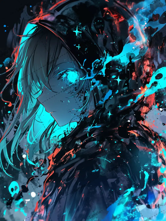 神秘的な光に囲まれた女の子のイラスト-アイコン AI イラスト